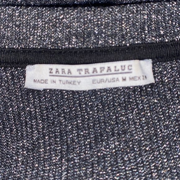 Zara Black/Silver Metallic Ruffled Detail Lightweight Sweater Size M - Picture 6 of 7